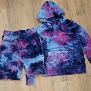 Revamped Tie-Dye Velvet Hoodie and Pants Set - Blue and Purple